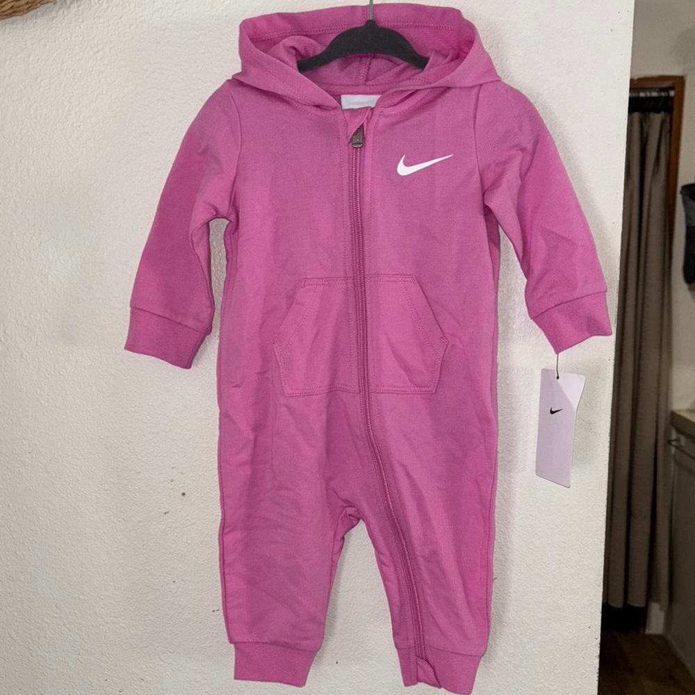 Nike Pink Hooded Footies with Swoosh Logo